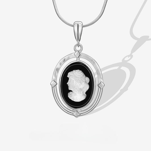 S925 Sterling Silver Necklace Niche Design Cameo Beauty Portrait Pendant Necklace