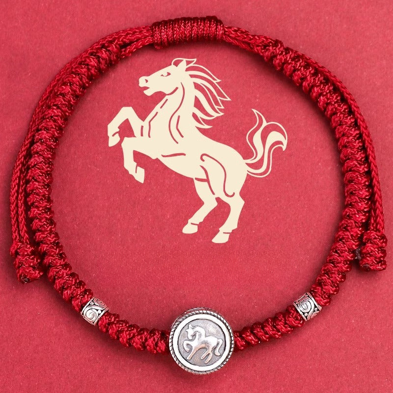 Buddha Life S925 Sterling Silver Zodiac Hand Rope Women's 2025 Year of The Snake Natal Year Red Rope