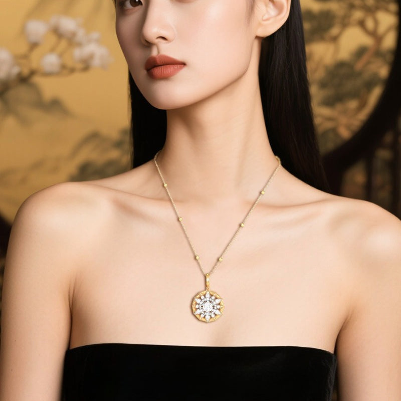 925 Sterling Silver Sunflower Necklace Niche Light Luxury Versatile High-end Pendant Diamond Collarbone Chain Fashion Necklace