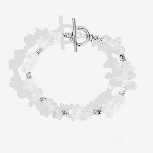 925 Sterling Silver Natural Irregular White Crystal Bracelet