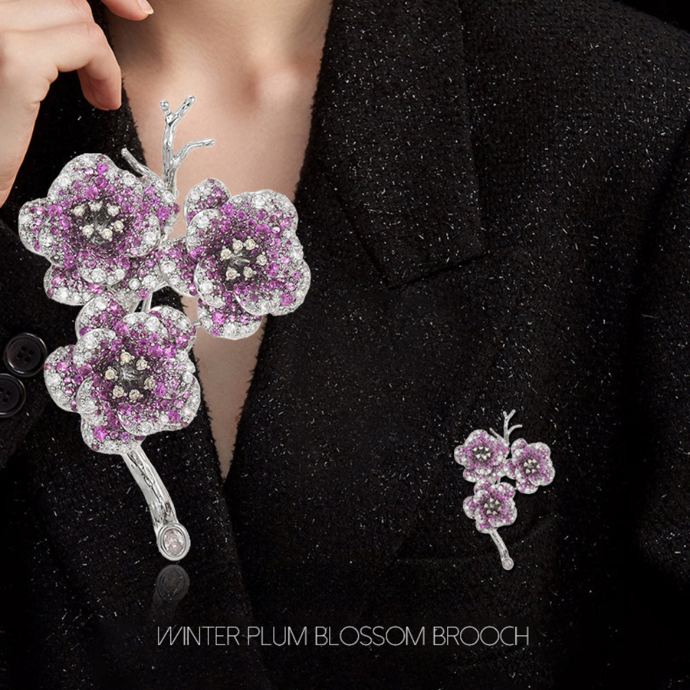 Purple Winter Plum Blossom Flower Brooch Christmas Gift, New Year Gift