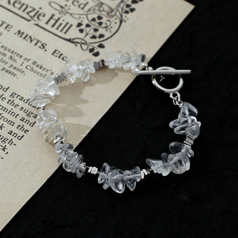 925 Sterling Silver Natural Irregular White Crystal Bracelet
