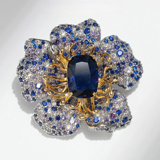 Design Sense Two-color Gold and Sapphire Flower Brooch