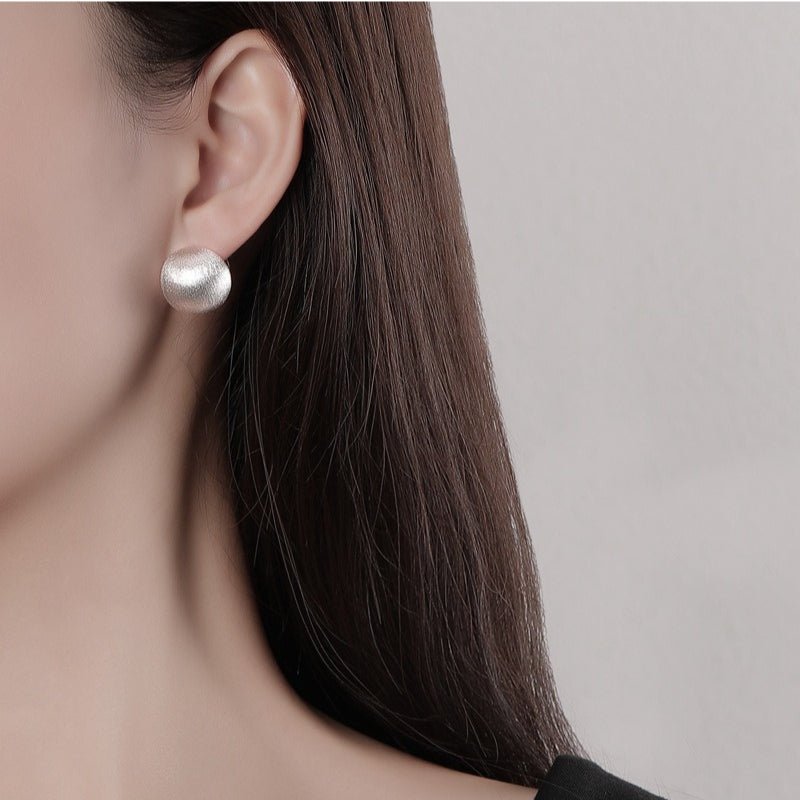 New S925 Sterling Silver Fashion Round Brushed Earrings