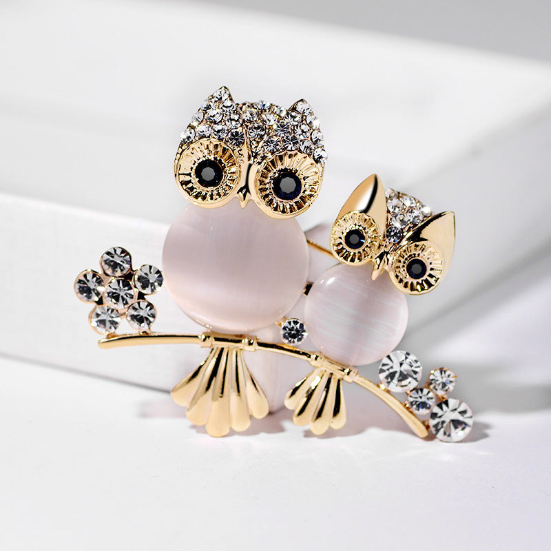 Diamond Temperament Owl Crystal Owl Brooch