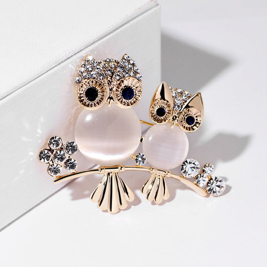Diamond Temperament Owl Crystal Owl Brooch