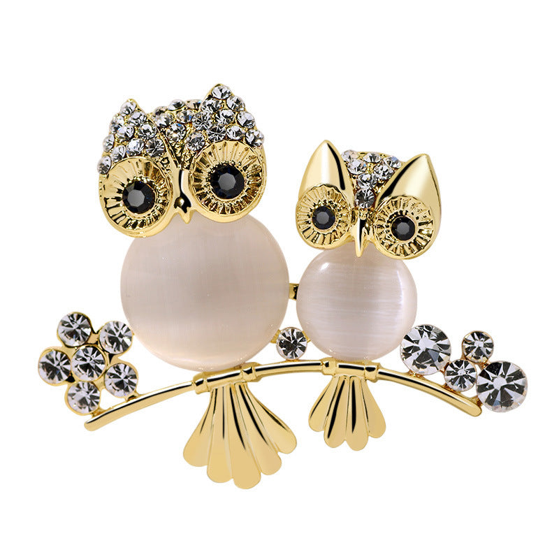 Diamond Temperament Owl Crystal Owl Brooch