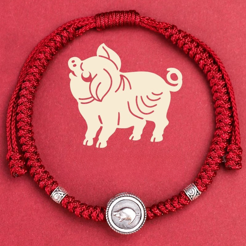Buddha Life S925 Sterling Silver Zodiac Hand Rope Women's 2025 Year of The Snake Natal Year Red Rope