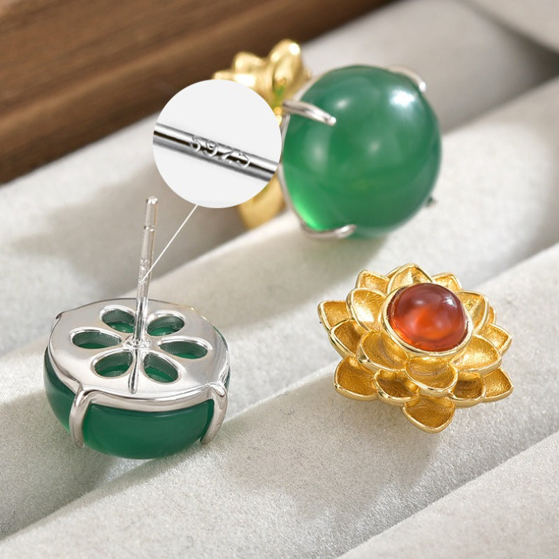 Stud Earrings, High-end Retro Temperament, New Chinese Double-sided Earrings, 925 Silver Needle Light Luxury Jewelry.