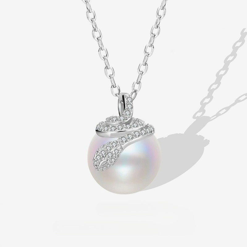 S925 Sterling Silver Aobaibei Bead Necklace with Zirconium Snake Collarbone Chain