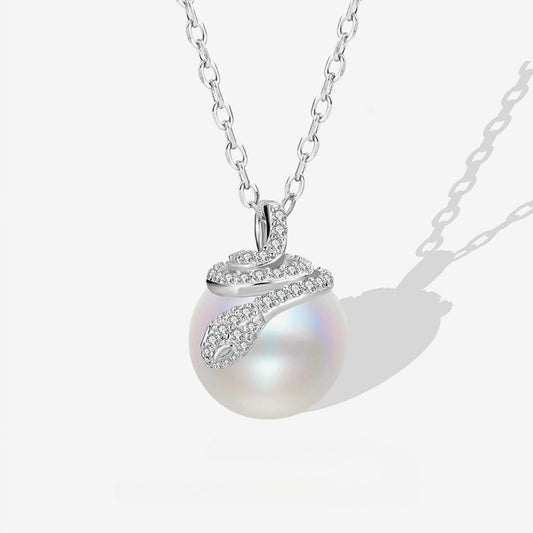 S925 Sterling Silver Aobaibei Bead Necklace with Zirconium Snake Collarbone Chain