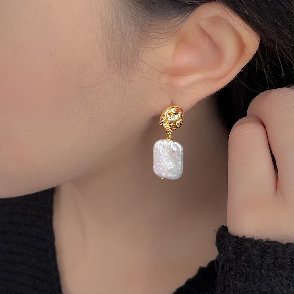 Baroque Pearl Earrings with Freshwater Pearls – 18K Gold Plated Elegant Drop Earrings