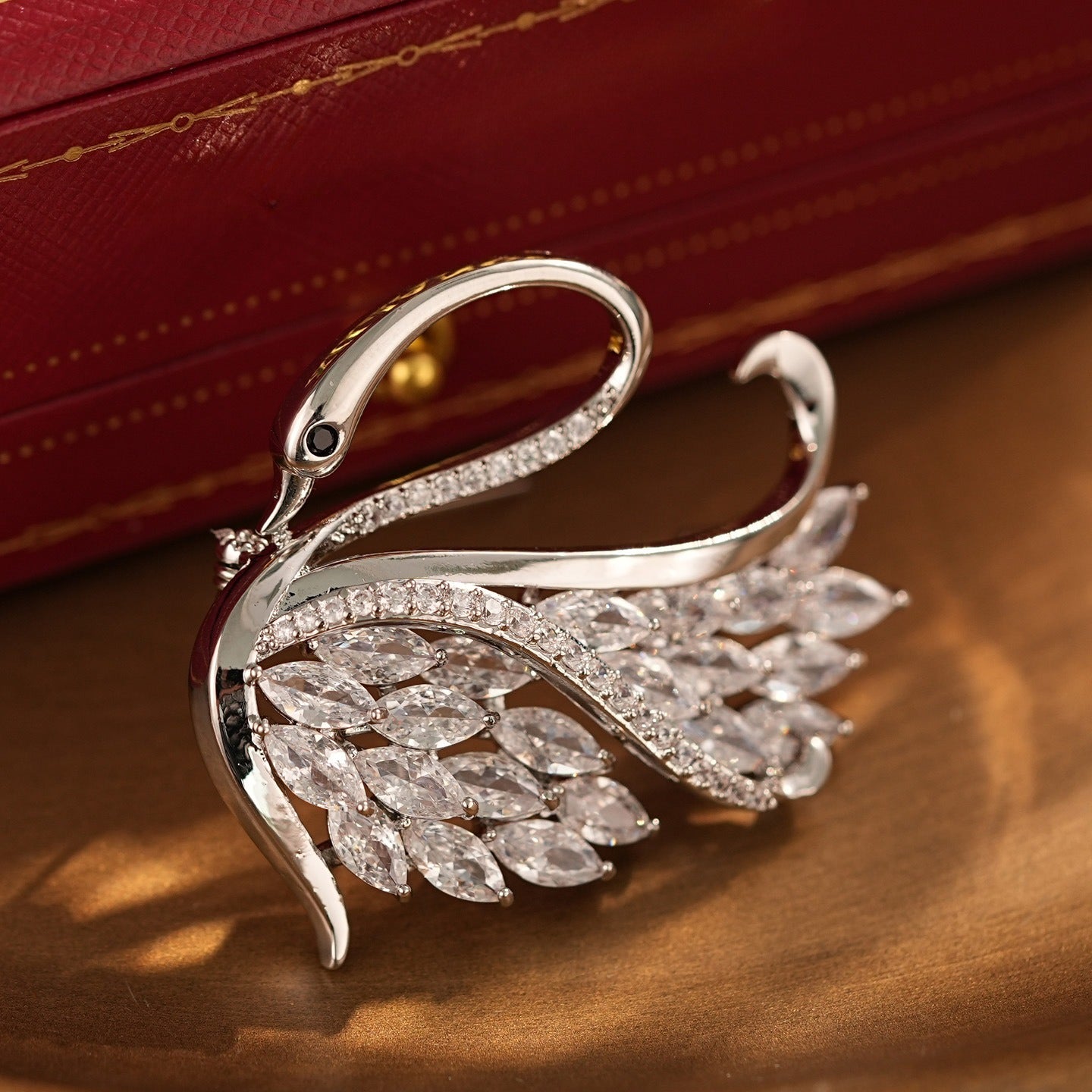 Silver White Swan Animal Versatile Suit Coat Zircon Brooch Women