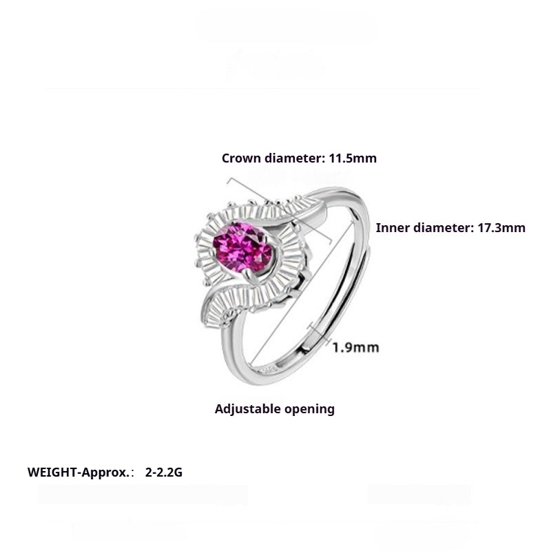 S925 Sterling Silver Flame Colored Treasure Zircon Opening Adjustable Ring