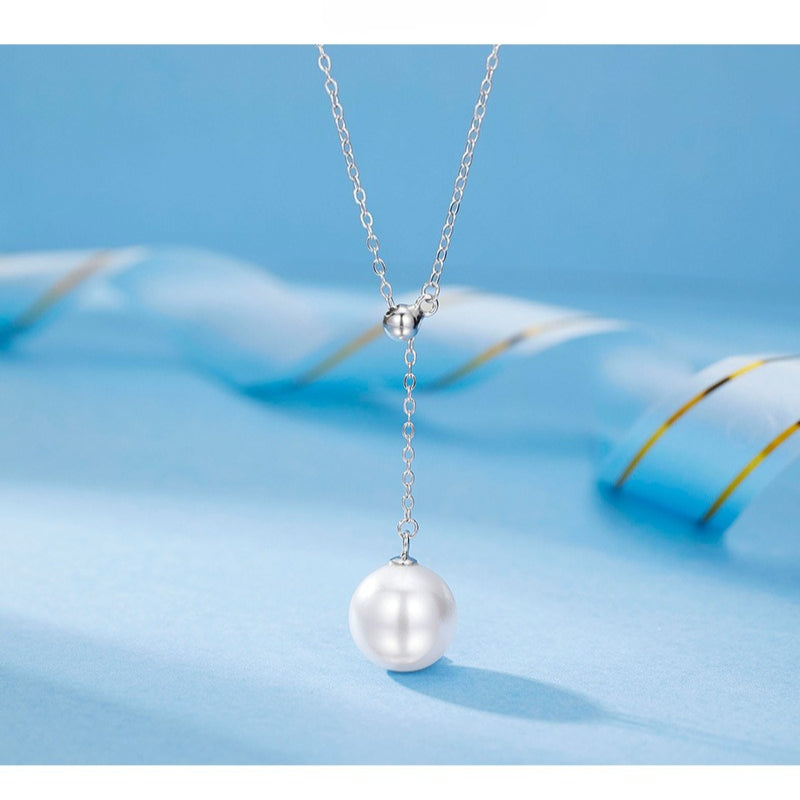 925 Sterling Silver Australian White Highlighted Bead Necklace Adjustable Tassel Clavicle Chain