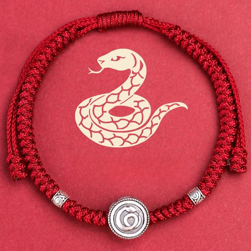 Buddha Life S925 Sterling Silver Zodiac Hand Rope Women's 2025 Year of The Snake Natal Year Red Rope
