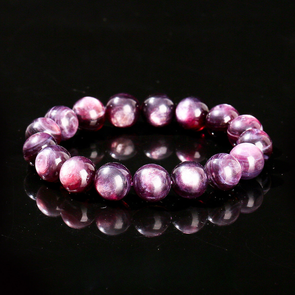 Buddha Life 5A Natural Purple Kunzite Cat's Eye Crystal Single Circle Bracelet