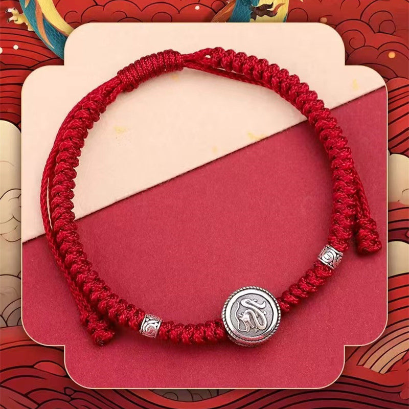 Buddha Life S925 Sterling Silver Zodiac Hand Rope Women's 2025 Year of The Snake Natal Year Red Rope