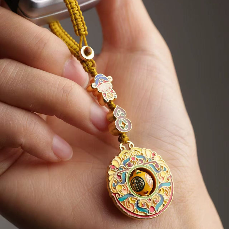 Buddha Life God of Wealth Luck-Changing Beads Wealth Vessel Gourd Keychain Pendant