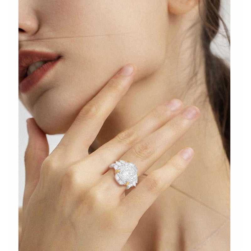 S925 Sterling Silver Camellia J Ring Atmospheric High Sense Versatile Temperament Flower Women's Opening Ring