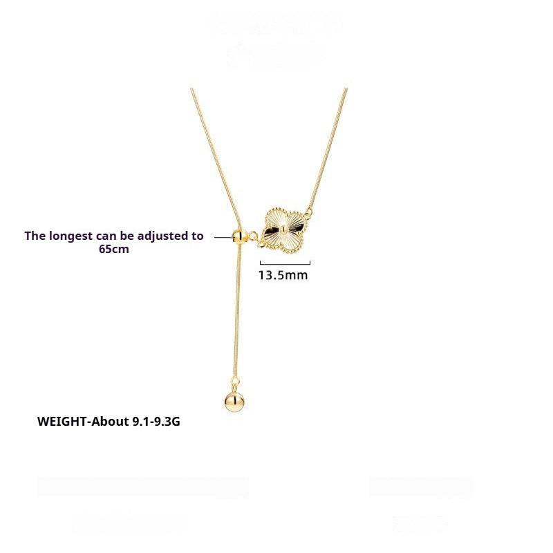 Sweater Chain Autumn and Winter Long 925 Sterling Silver Three-dimensional Lucky Grass Adjustable Necklace