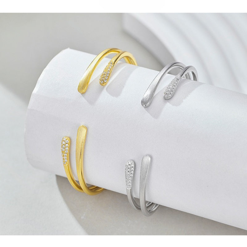 S925 Sterling Silver Zircon Double Layer Open Bracelet Women's