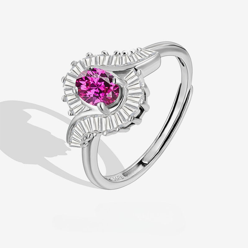 S925 Sterling Silver Flame Colored Treasure Zircon Opening Adjustable Ring