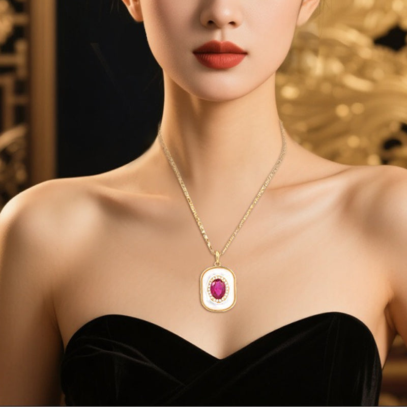 New S925 Silver Fritillary Pendant Light Luxury Ruby Geometric Necklace Whole Body S925 Silver Fashion Classic Pendant