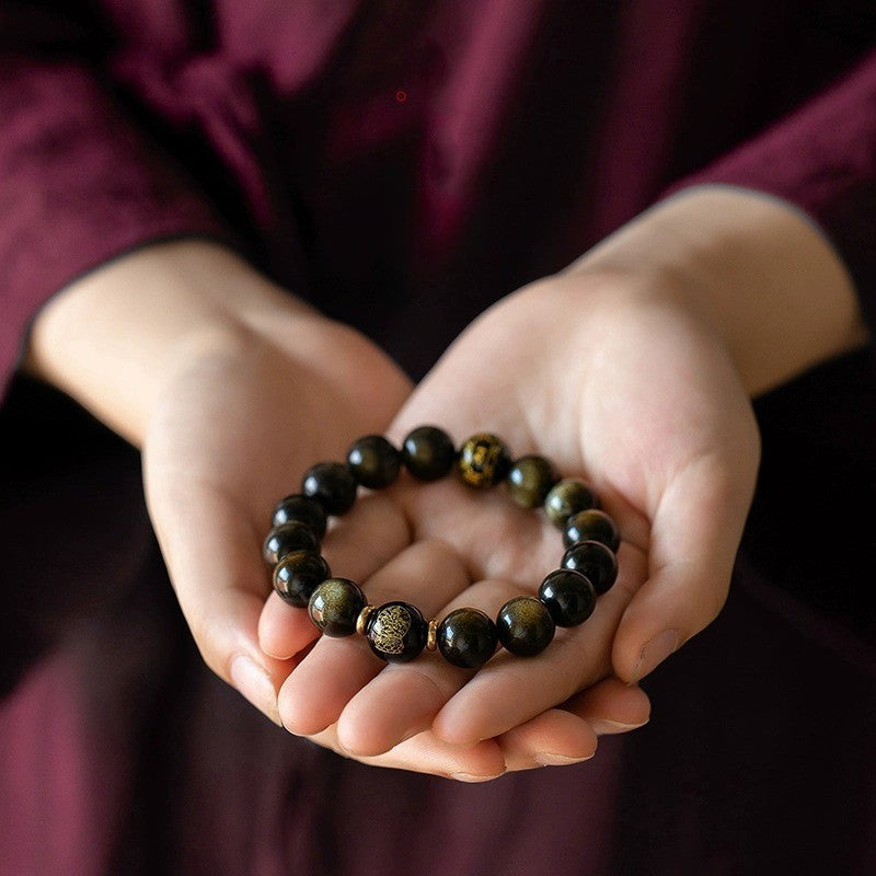 Buddha Life Obsidian Year of The Snake Bracelet Rosary Bead Buddha Bead Bracelet