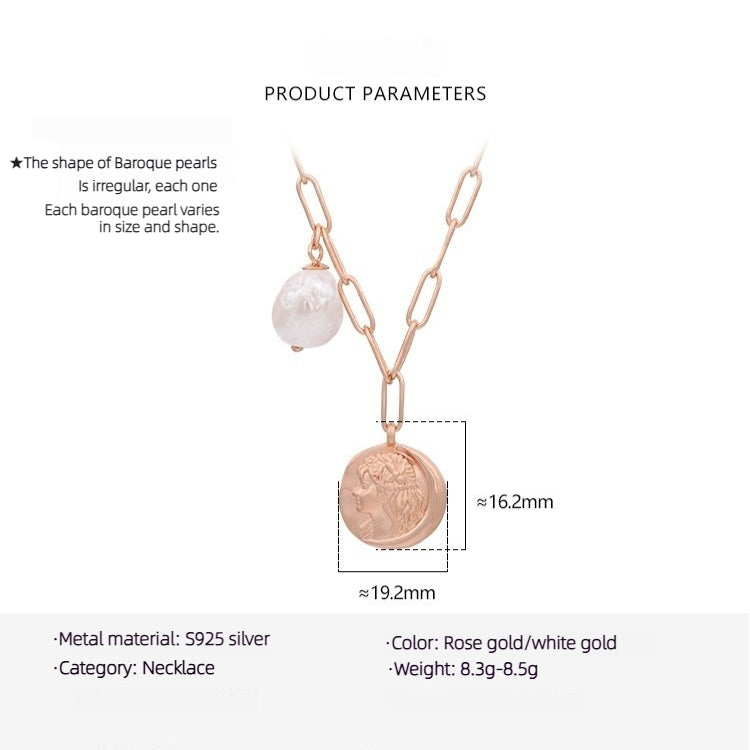 S925 Silver Tussauds Baroque Pearl Pendant Short Necklace
