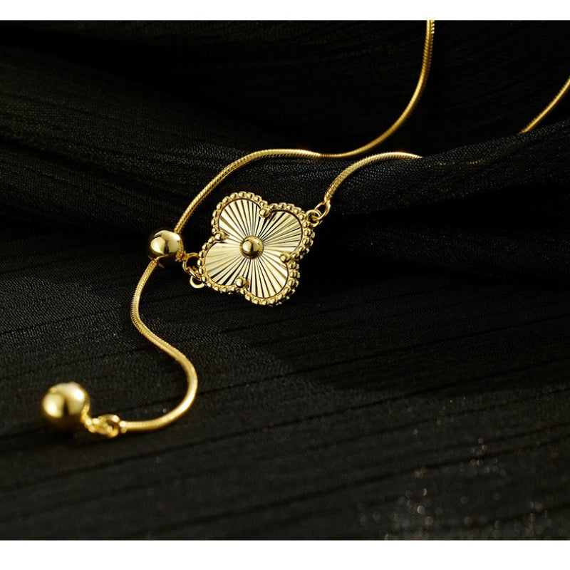 Sweater Chain Autumn and Winter Long 925 Sterling Silver Three-dimensional Lucky Grass Adjustable Necklace