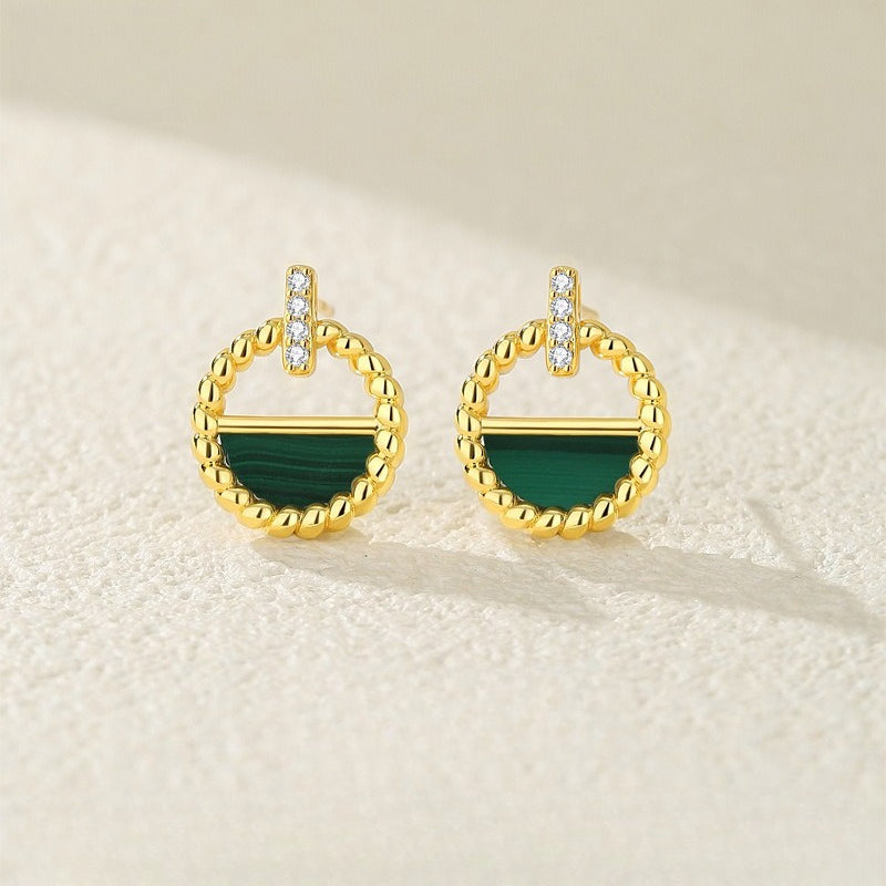 Dapaza Natural Malachite Diamond Hollow Round Earrings