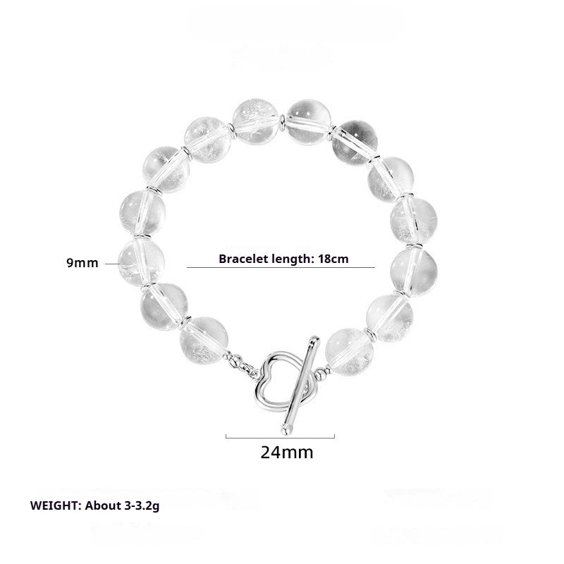 S925 Sterling Silver Natural White Crystal Bead Love OT Bracelet