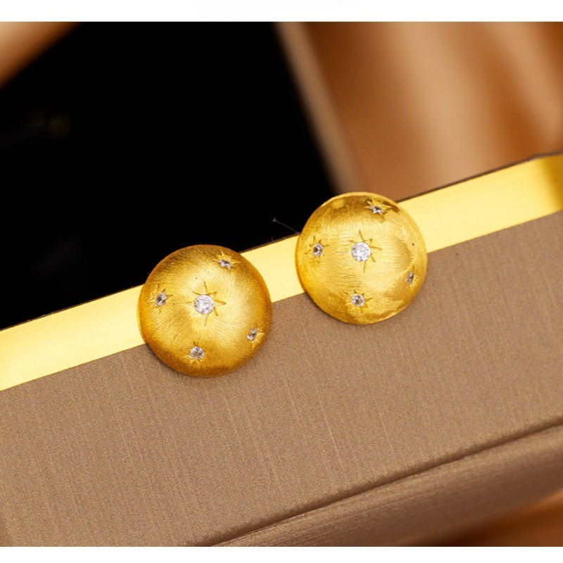 S925 Sterling Silver Stud Earrings Women's Medieval Gilt Round Star Earrings