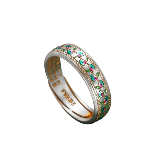 Dapaza Enamel Gold-painted Blue Wisteria Ring