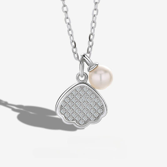 S925 Silver Necklace Double-sided Wearing Pearl  White Mother Shell Necklace Pendant