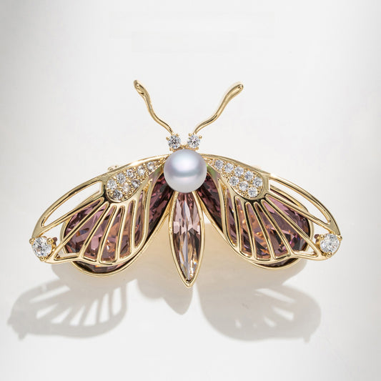 Freshwater Pearl Crystal Butterfly Brooch