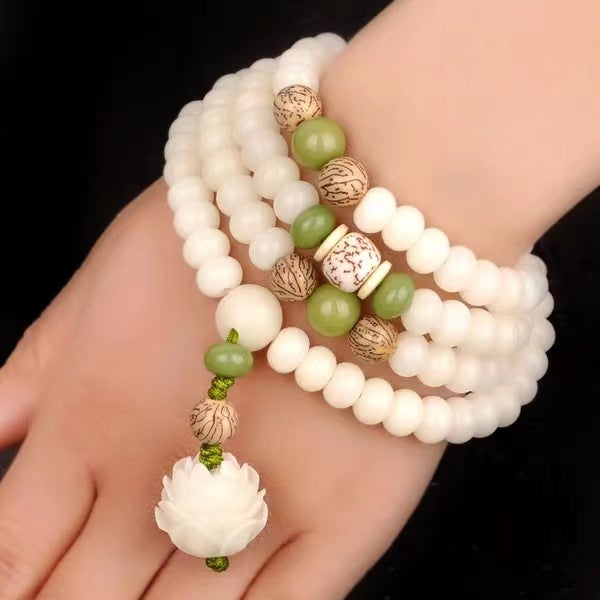 Buddha Life Natural White Jade Bodhi Seed Bracelet 108 Buddha Beads Bracelet