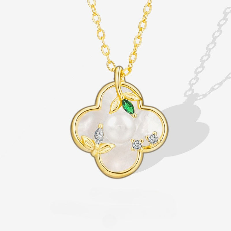 925 Sterling Silver Mother of Pearl Lucky Necklace