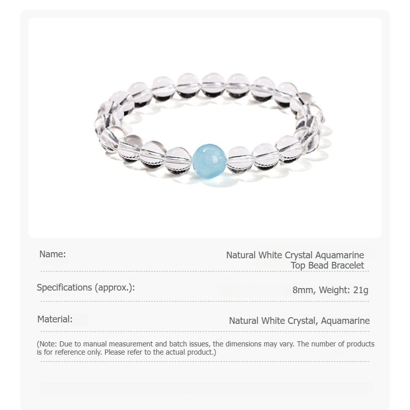 Buddha Life 7A Natural White Crystal, Aquamarine Top Bead Bracelet for Men and Women