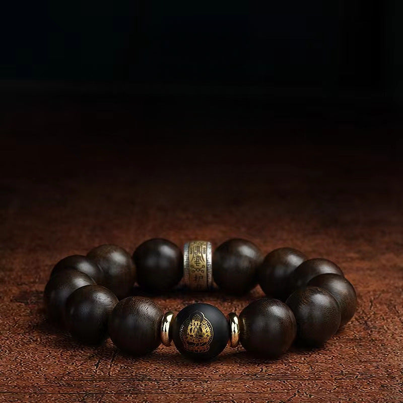 The Twelve Zodiac Signs Natal Buddha Guardian Buddha Natural Agarwood Obsidian Bodhisattva Peace Bracelet