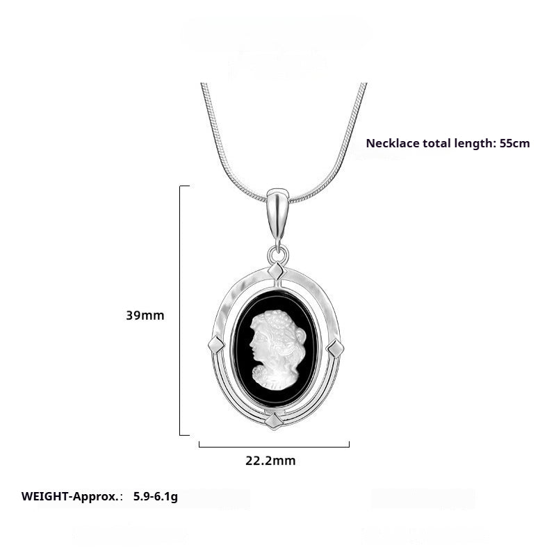 S925 Sterling Silver Necklace Niche Design Cameo Beauty Portrait Pendant Necklace