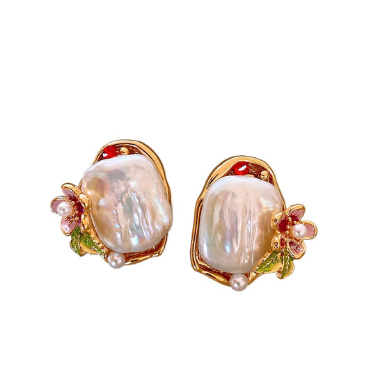 Dapaza Irregular Baroque Natural Large Pearl Stud Earrings