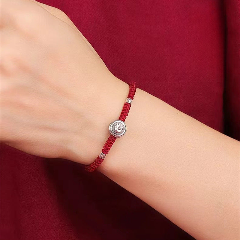 Buddha Life S925 Sterling Silver Zodiac Hand Rope Women's 2025 Year of The Snake Natal Year Red Rope