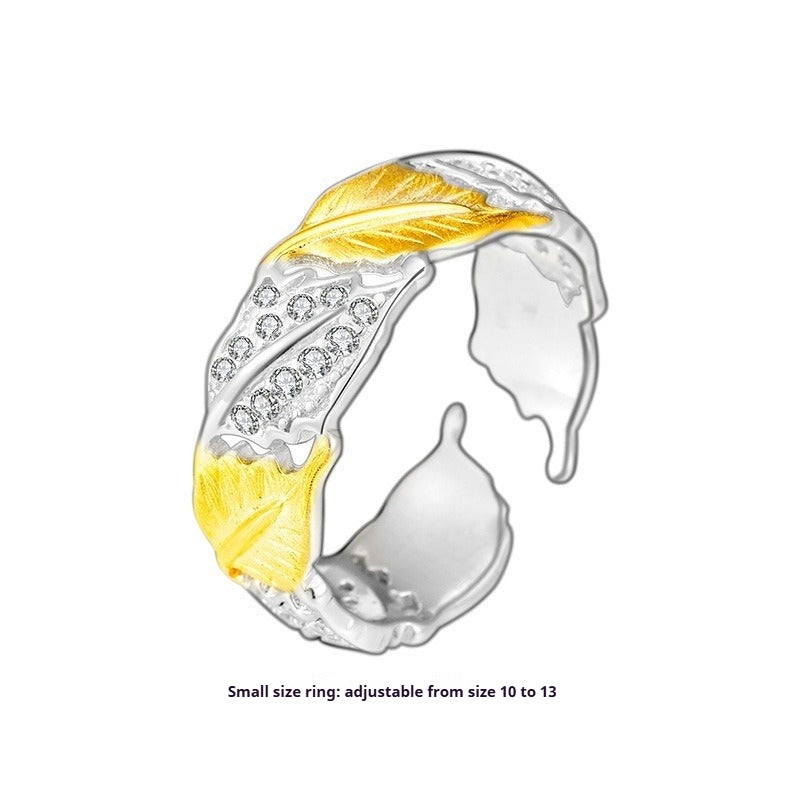 Ring women's light luxury 925 sterling silver micro-inlaid French niche design sense color separation process opening adjustable ring