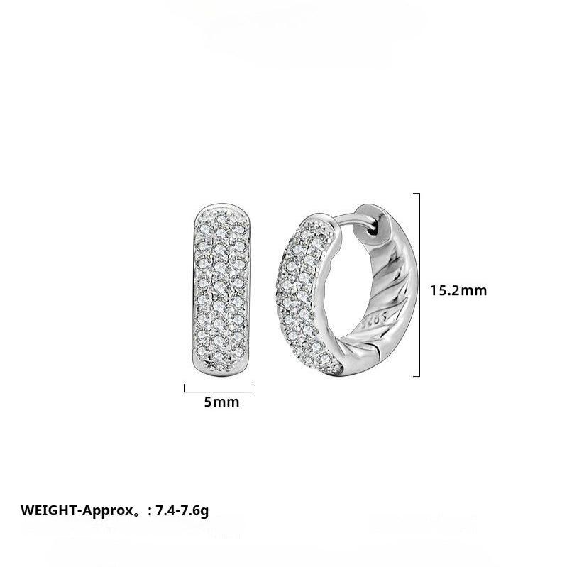 S925 Sterling Silver Earrings Women's Niche Design High-end Zircon Ring