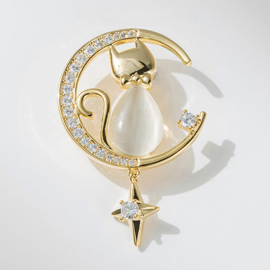 Diamond Moon Star Cat Brooch Anti-light Brooch