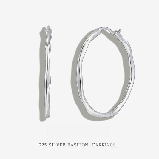 Circle Earrings for Women, High-end S925 Sterling Silver, Irregular Personalized Exquisite European and American Large Earrings for Women