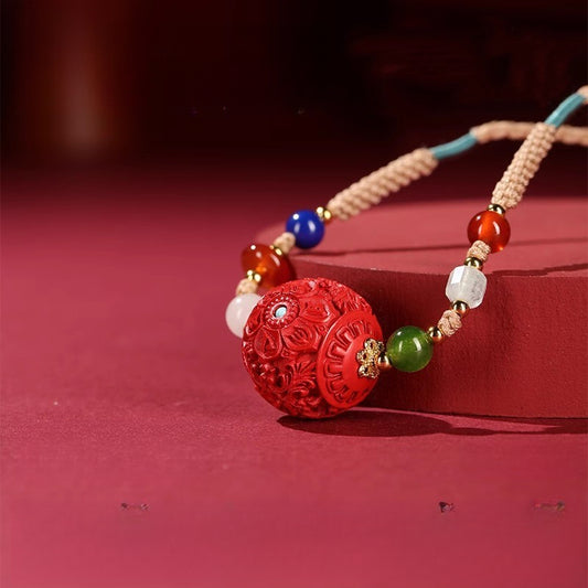 Buddha Life Natural Cinnabar Agate Turquoise Necklace