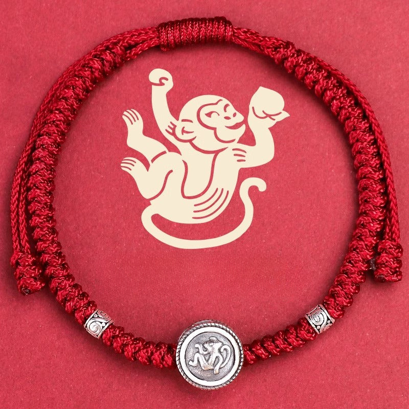 Buddha Life S925 Sterling Silver Zodiac Hand Rope Women's 2025 Year of The Snake Natal Year Red Rope